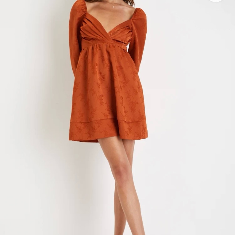 NWT Lulus Rust Orange Pleated Tie-Back Mini Dress